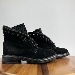 Womens 275 Central‎ Black Suede Crystal Skull Lace Up Ankle Combat Boots Size 36